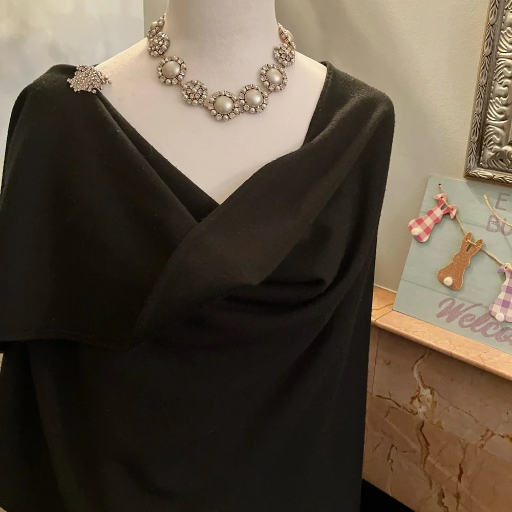 Quite Luxury,Soft girl,pre loved Nina Leonard Drape cape with fur balls